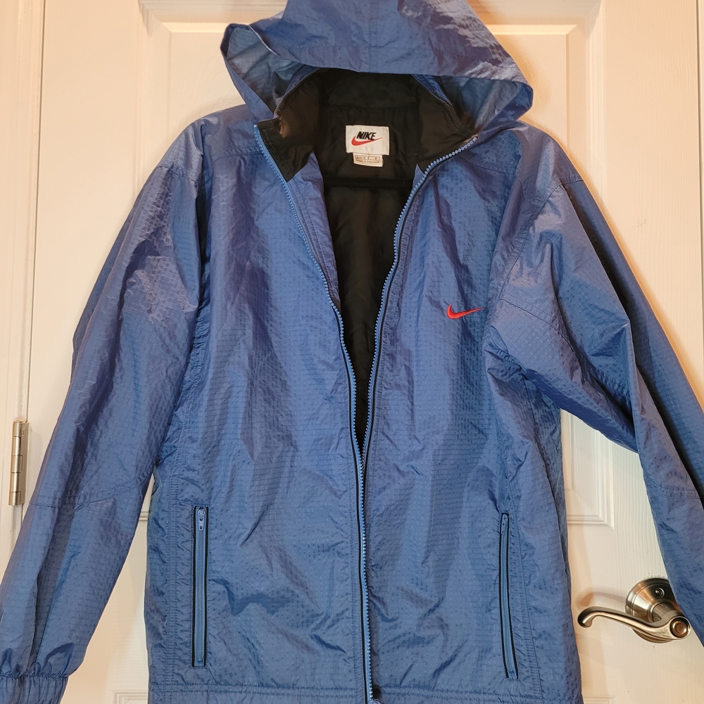 Vintage Nike Blue Hooded Windbreaker With Zip Away Hood Sz Large 12-14 Boys